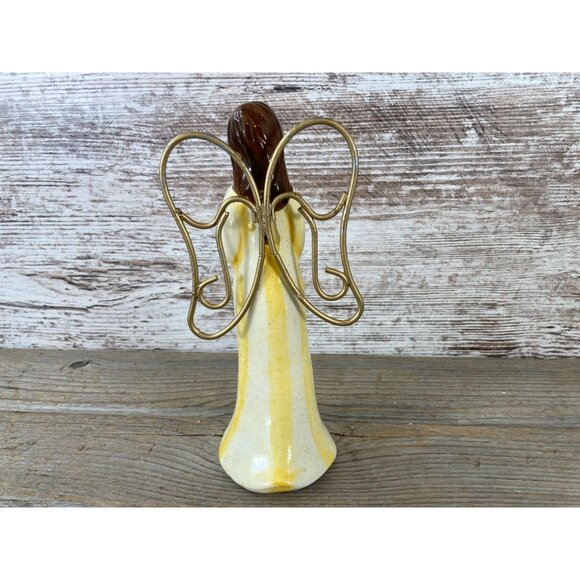 Ceramic Angel Figurine Holding Book Yellow Glittered Dress 7.25" Tall - Picture 5 of 7